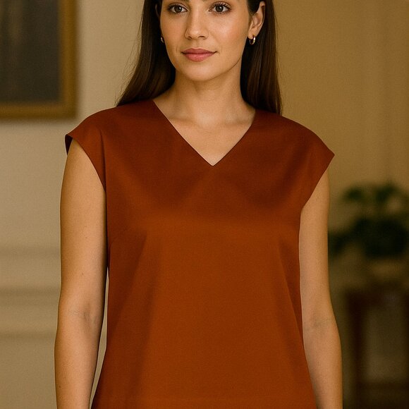 Beauty & Youth United Arrows Rust Orange Sleeveless V-Neck Blouse Womens Top - Picture 1 of 8